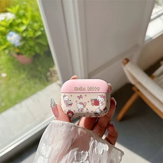 หูฟังคิตตี้สีชมพูสําหรับ AirPods Pro 3/4 รุ่นใหม่ กันกระแทก เคสซิลิโคนป้องกัน