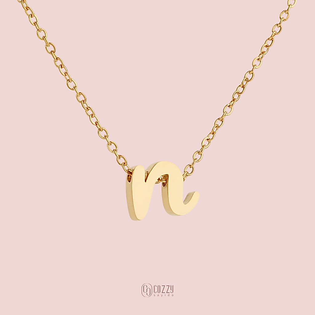 Cozzy สร้อยคอตัวอักษร สีทอง ตัวเขียน N-Z สแตนเลส เลือกความยาว DIY มินิมอล ไม่ลอกไม่ดำ ลงทะเล