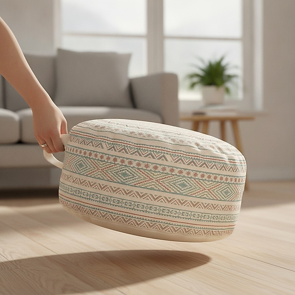 เบาะรองนั่งพื้นพร้อมที่จับ พื้นตกแต่ง Ottoman Ottoman Cover Comfy Pouffe น้ําหนักเบาสําหรับห้องนั่งเ