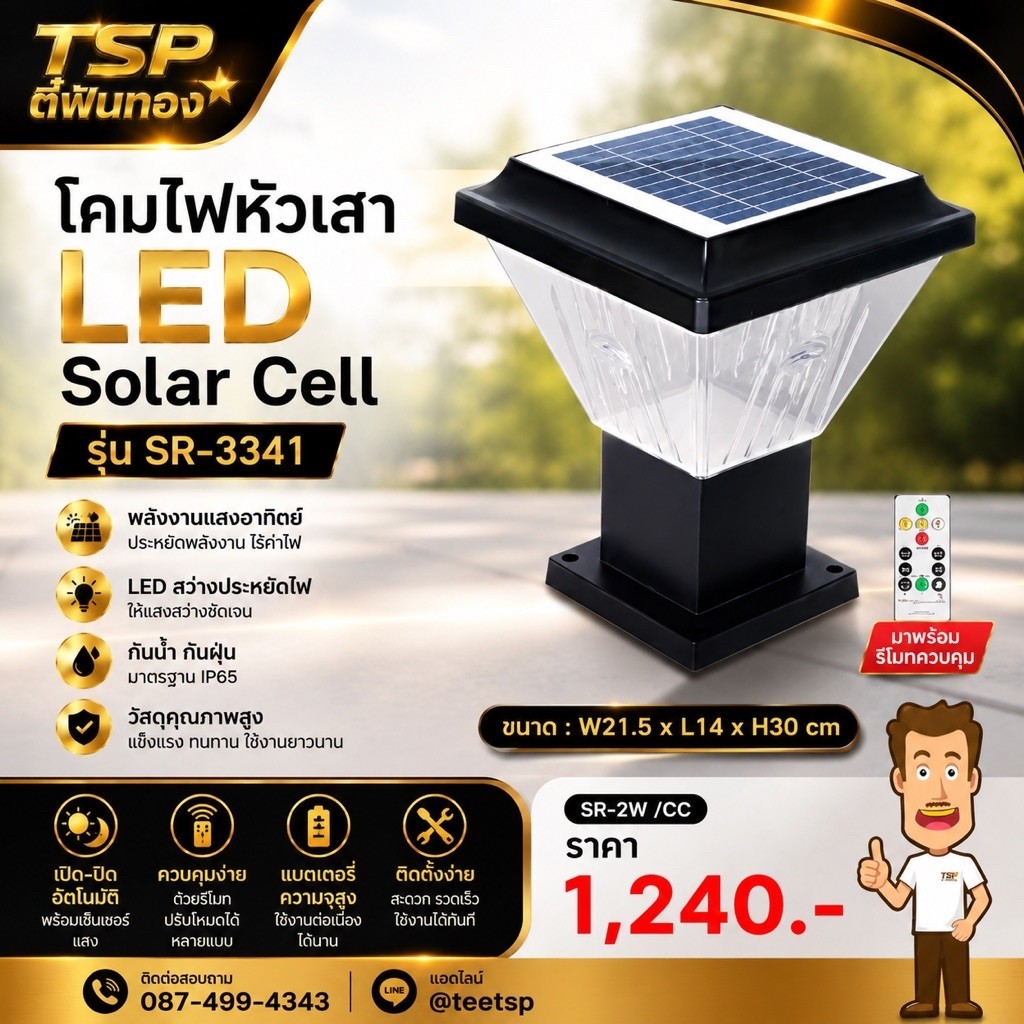 TSP โคมไฟหัวเสาTSP LED Solar Cell รุ่น SR-3341