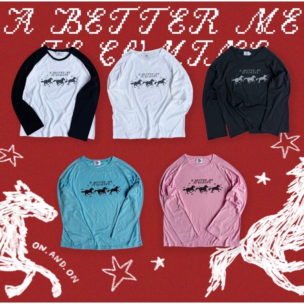 size 1 🐎 on.and.on HORSIE TEE เสื้อแขนยาวผ้าสลาฟ สีชมพู
