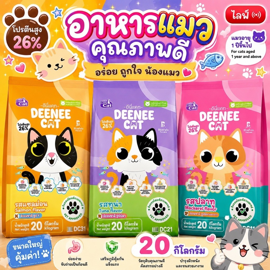 อาหารแมว ดีนี่แคท ขนาด 20 กิโลกรัม โปรตีน 26%