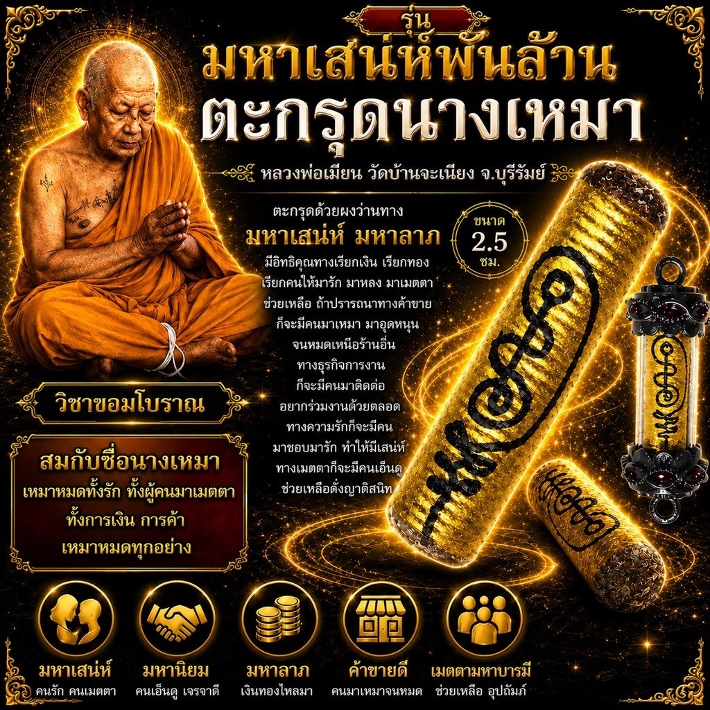 ตะกรุดนางเหมา (เหมาทั้งความรัก เหมาทั้งเงินทอง) หลวงพ่อเมียน วัดบ้านจะเนียง จ.บุรีรัมย์
