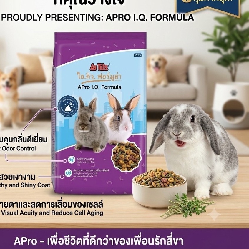อาหารกระต่าย เอโปร ม่วง ไอคิว ฟอร์มูล่า(สูตรควบคุมกลิ่น) 1กิโลกรัม