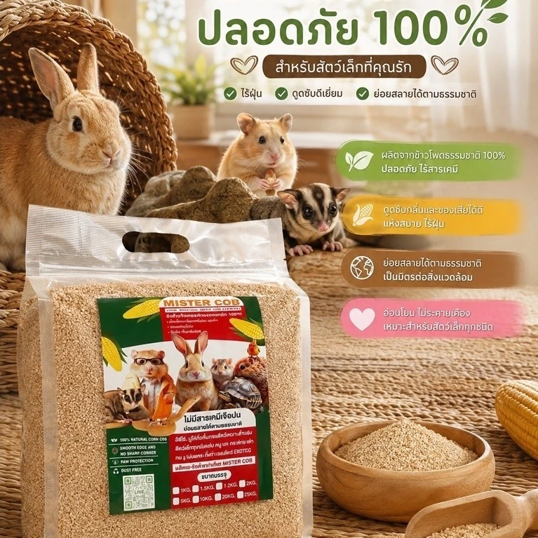 ซังข้าวโพดเม็ดเล็กพรีเมี่ยมมิสเตอร์ค็อบ ไซด์1-2mm[ตัดชื่อรายการสินค้าออกทุกคำสั่งซื้อ]