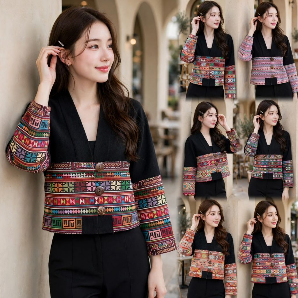 เสื้อพื้นเมืองผู้หญิง แต่งผ้าทอลาย รุ่น ขวัญแก้วทรงงาม