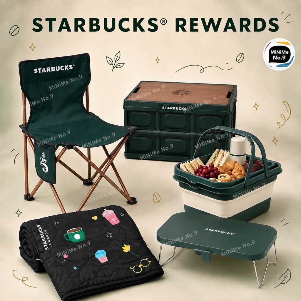 (แท้) ใหม่แกะกล่อง กล่องพับได้อเนกประสงค์ เก้าอี้สนาม Starbucks พกพาสะดวก