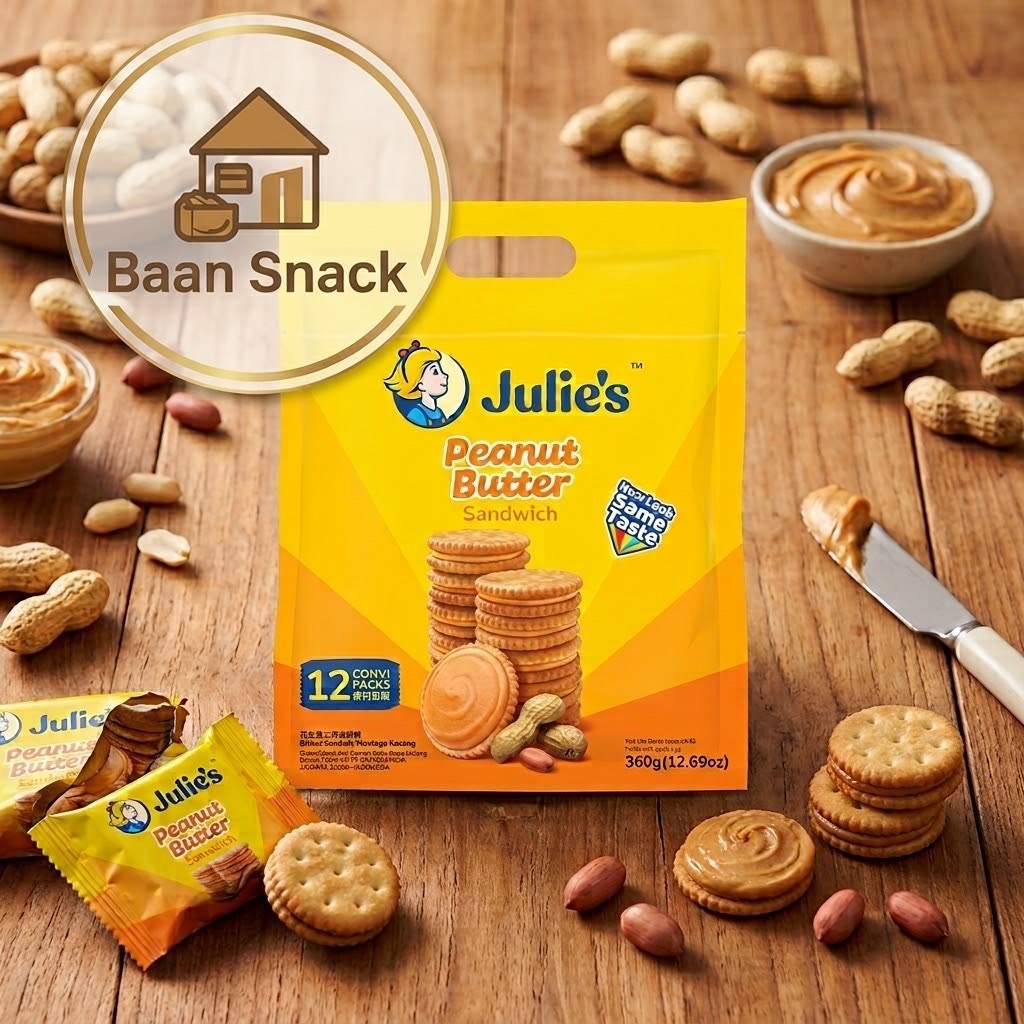 Julie’s Peanut Butter Sandwich บิสกิตสอดไส้เนยถั่ว 360g (12 ซองย่อย)
