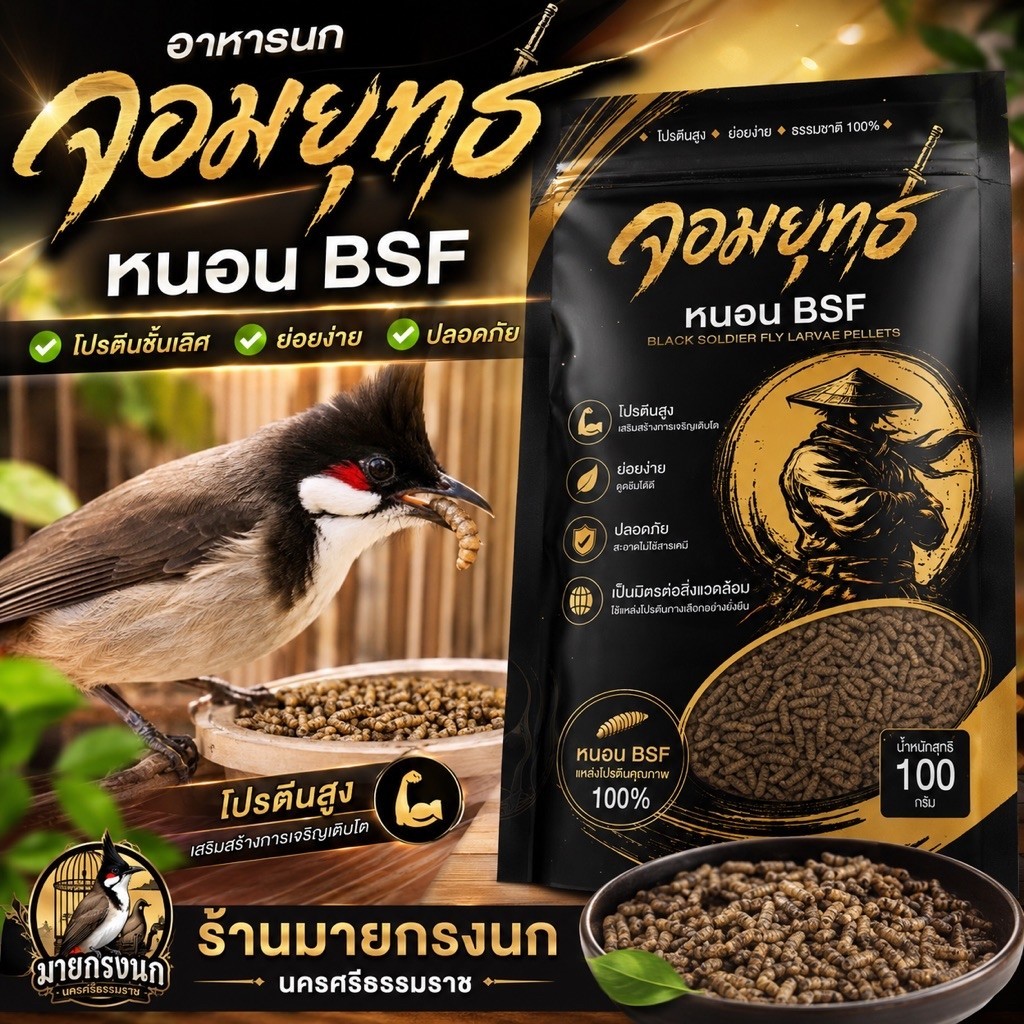 🪱อาหารนก จอมยุทธ์ หนอน BSF โปรตีนชั้นเลิศ ย่อยง่าย นกชอบ🪱