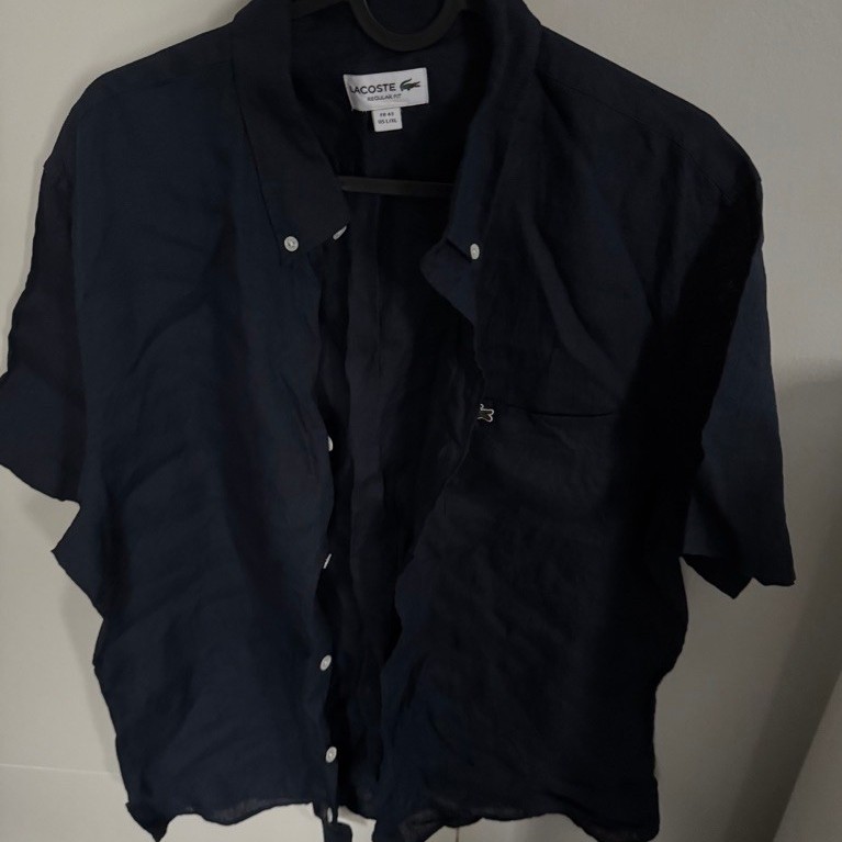 เสื้อ Lacoste linen สีน้ำเงิน (used once) แท้
