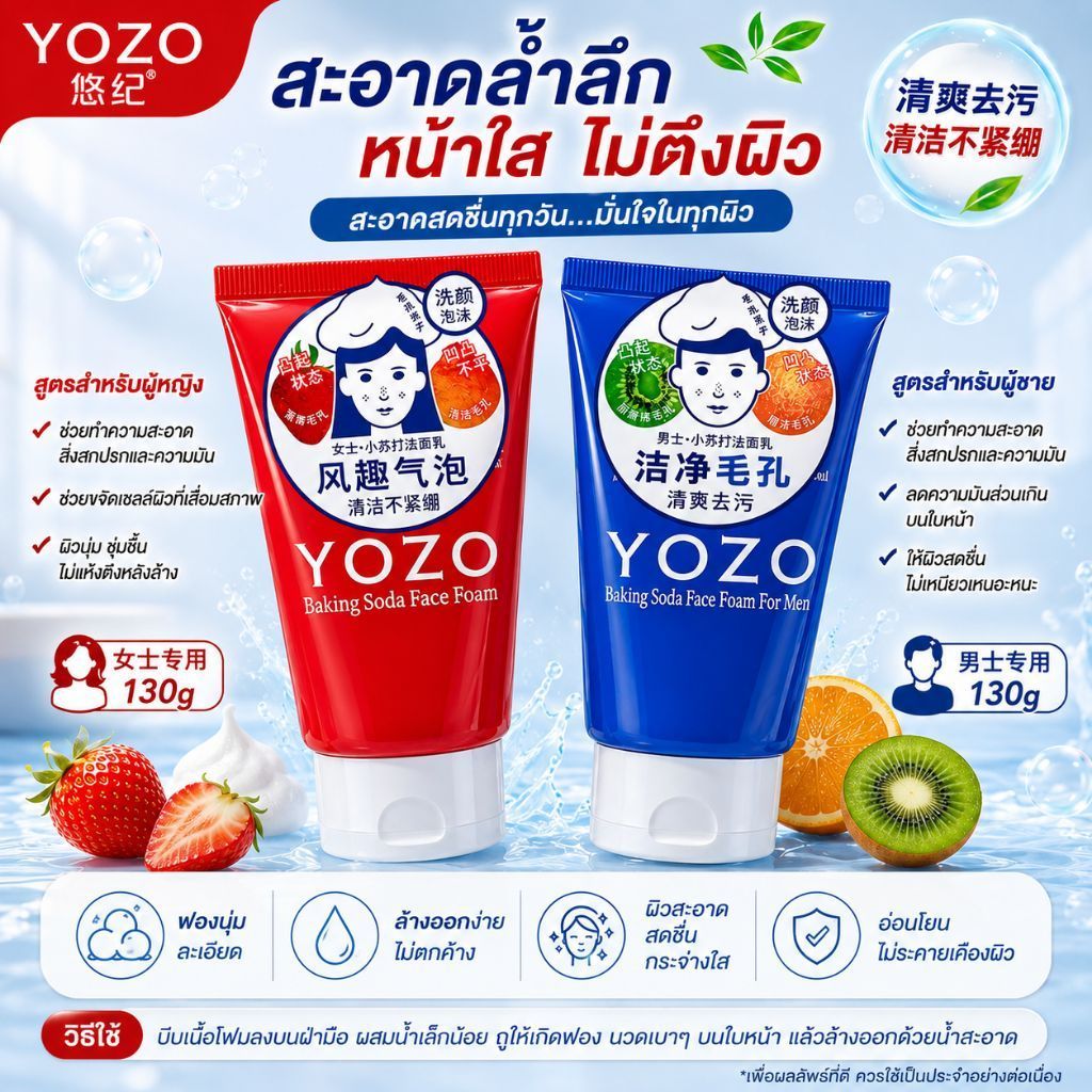 โฟมล้างหน้า ญี่ปุ่น YOZO Baking Soda Face Foam (โฟมล้างหน้าเบกกิ้งโซดา YOZO) ขนาด 130 กรัม