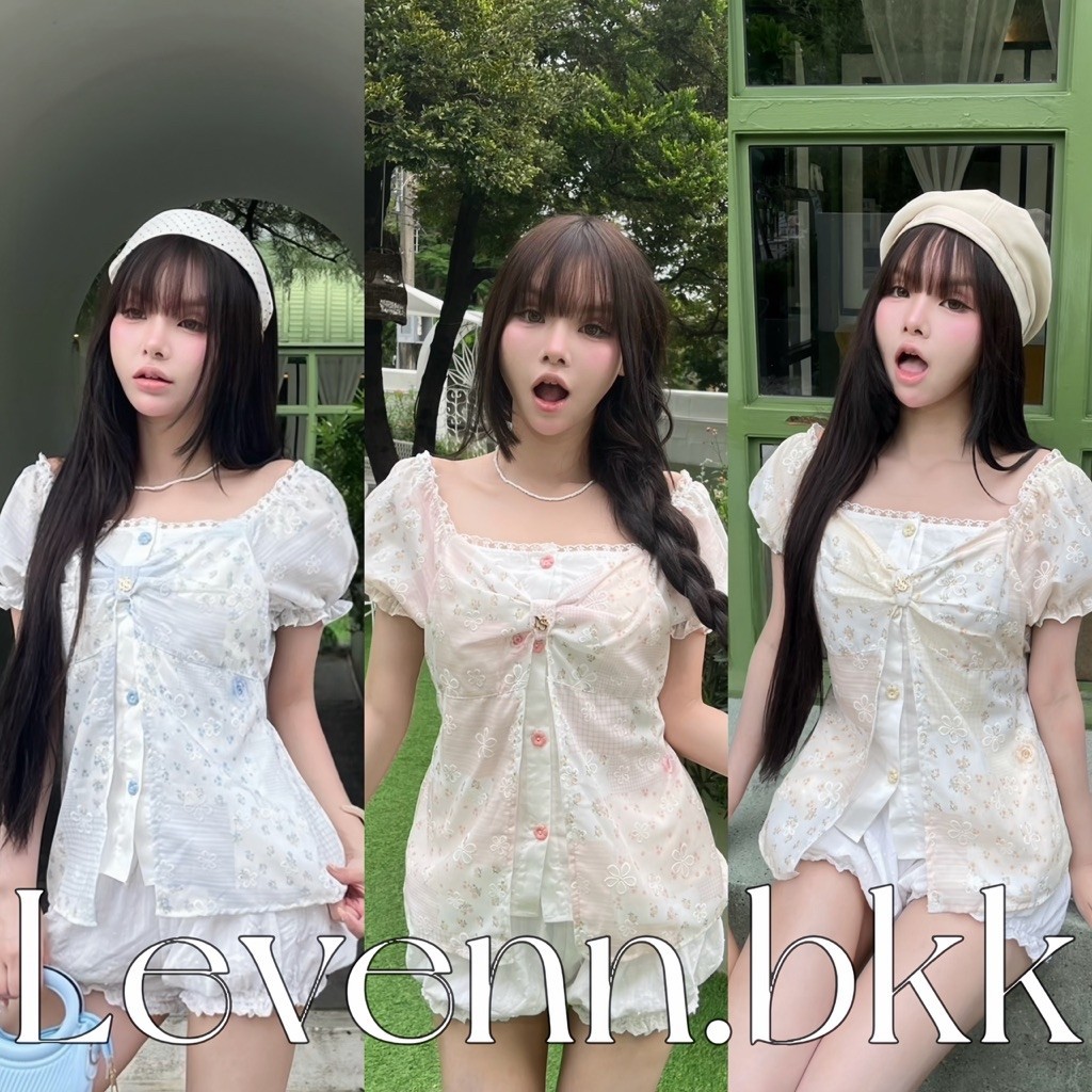 Levenn.bkk • Mira Crop (ชิ้นเดียวติดกันนะคะ) เสื้อแขนตุ๊กตา แต่งเลเยอร์ ผูกหน้า ทรงน่ารักมาก