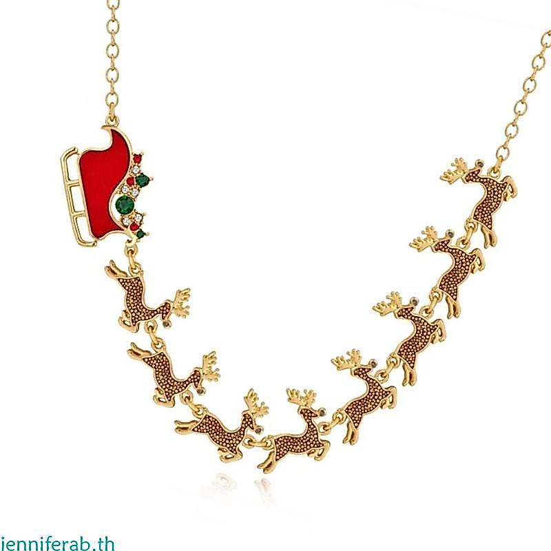 Jenniferab Reindeer สร้อยคอชุบทอง Sled Elk จี้ Neckchain เครื่องประดับคริสต์มาส