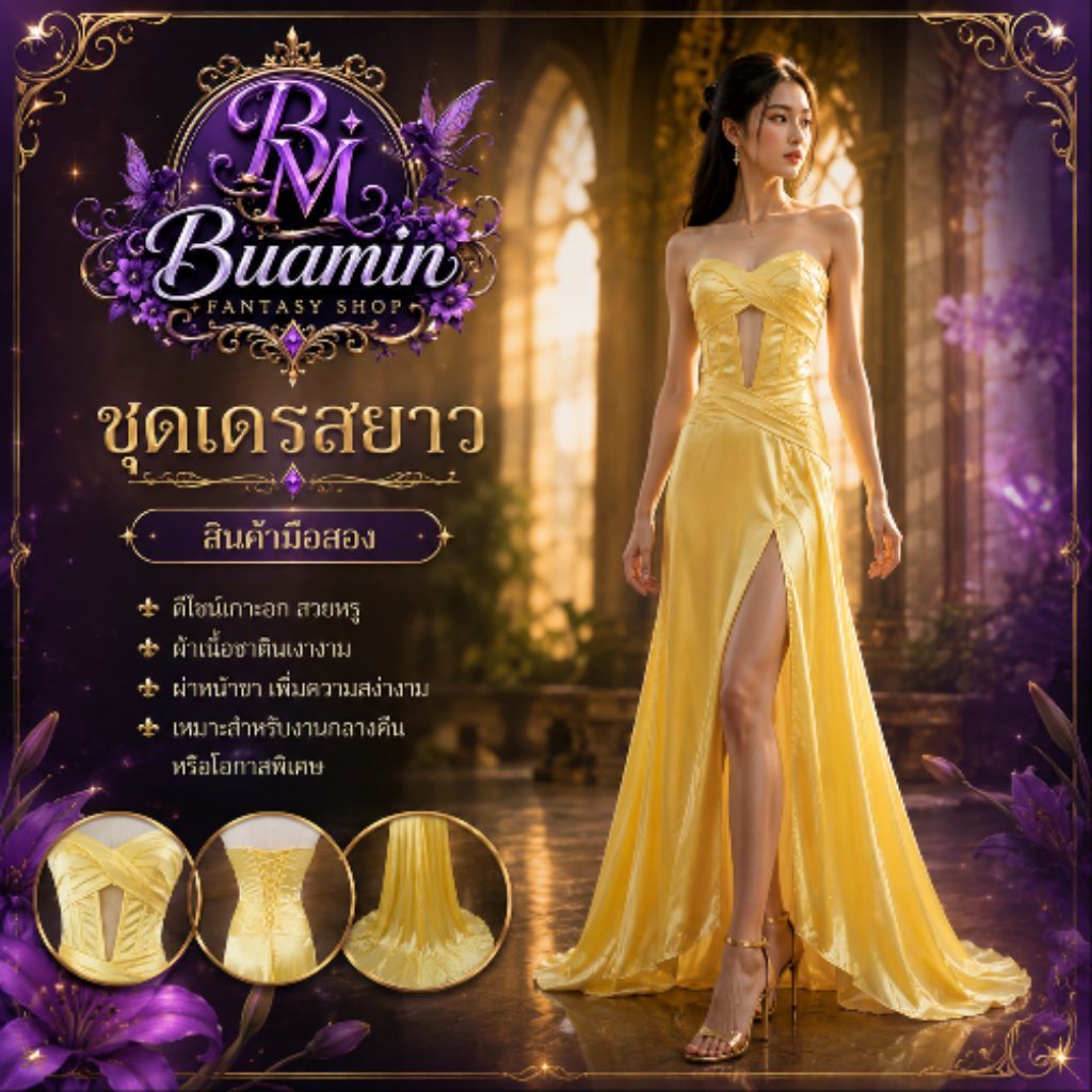 [BM1688] ชุดราตรียาว สานหลัง กระโปรงหางปลายาว ผู้ใหญ่ Size S