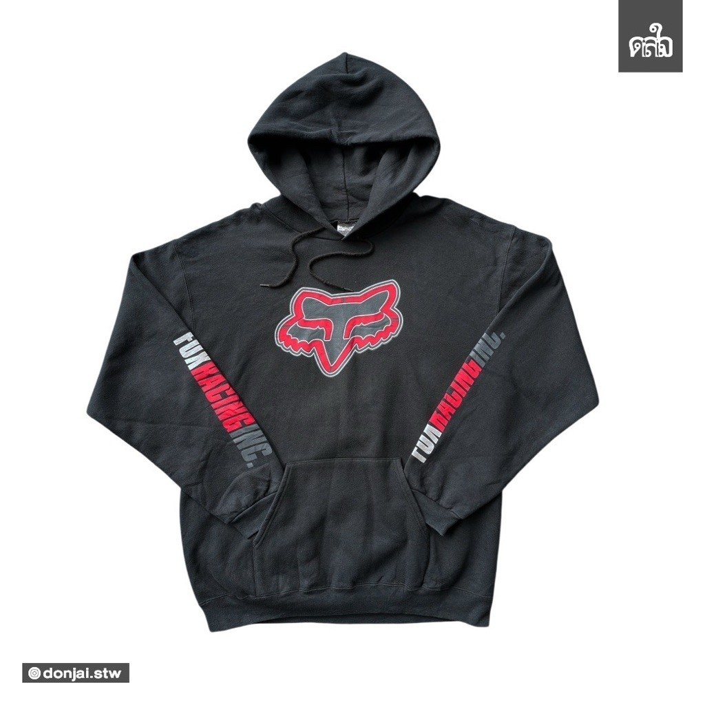 Vintage Fox Racing 90s Hoodie Sweatshirt Black Faded