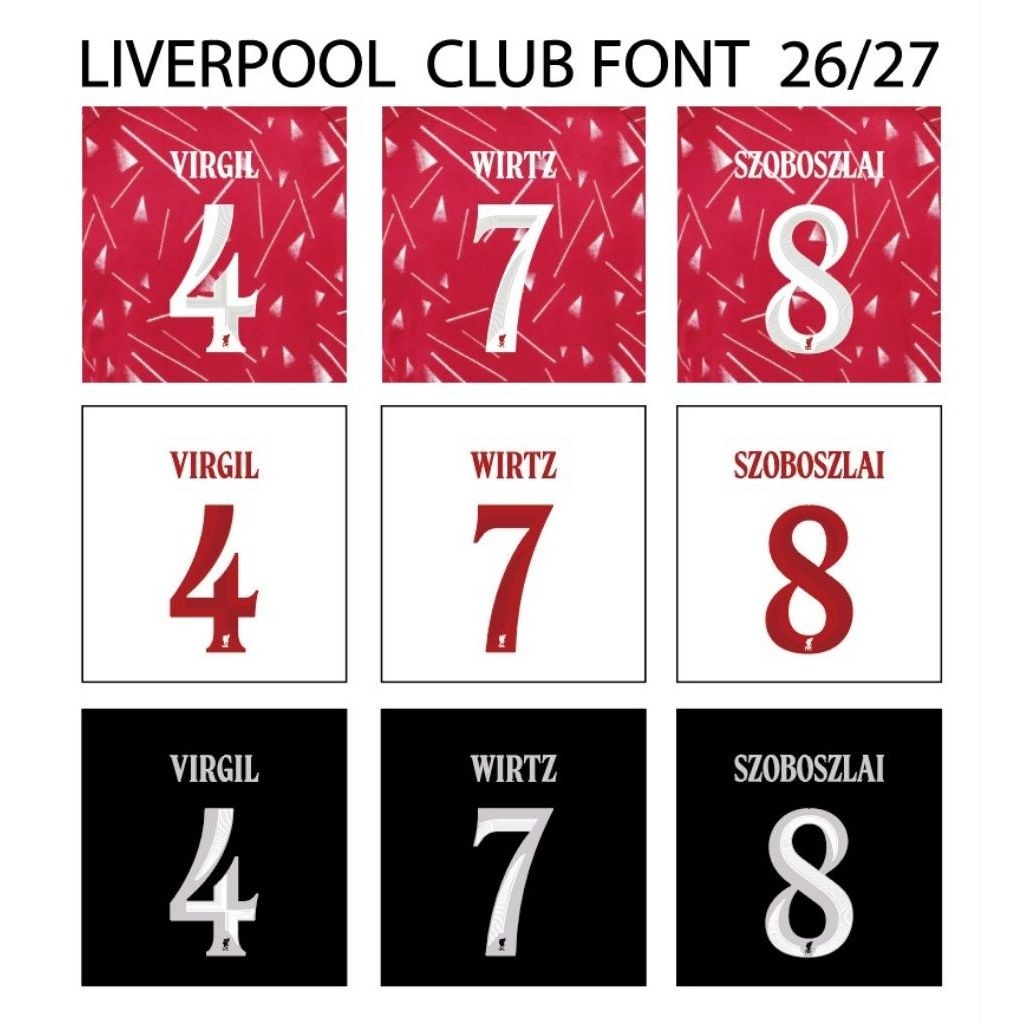 CLUB FONT เฟล็กซ์รีดเสื้อ เบอร์รีดเสื้อ ชื่อพร้อมเบอร์ LIVERPOOL CLUB FONT 26-27