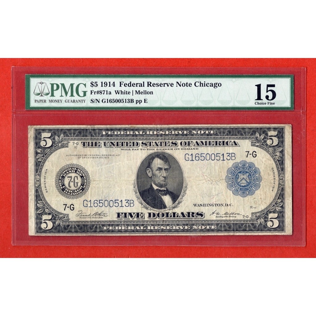 Five Dollars Federal Reserve Note 1914 - PMG 15 Choice Fine #Large Note