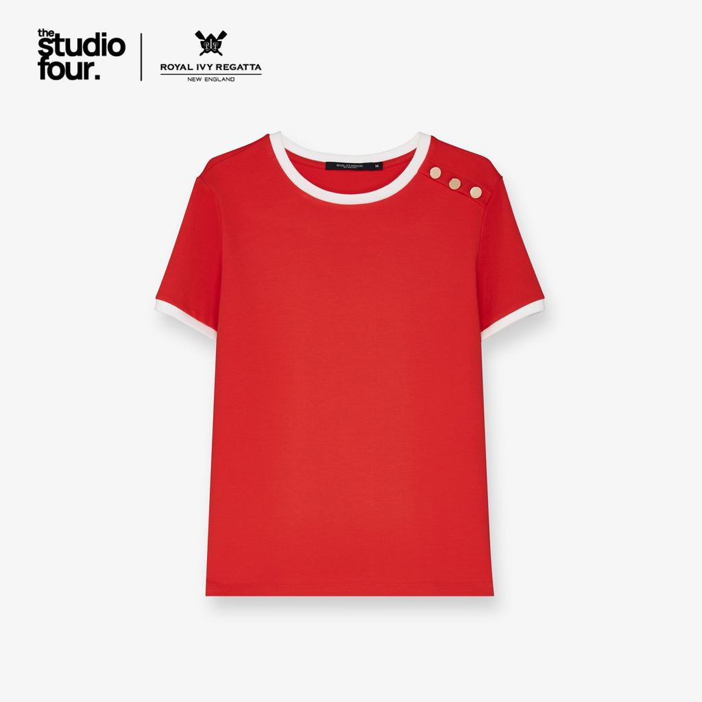 ROYAL IVY REGATTA - Contrast Trim Button-Shoulder T-Shirt Red เสื้อยืด  (R26WGWA176)