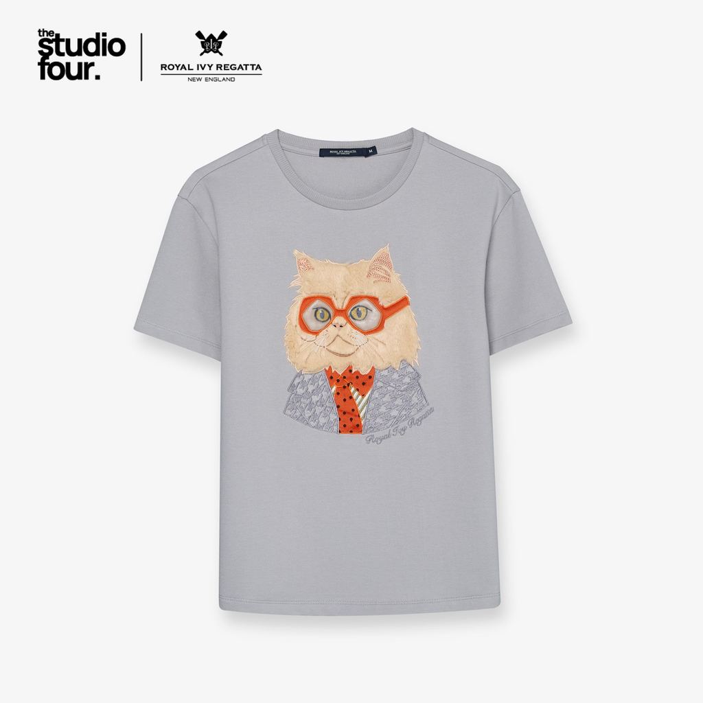 ROYAL IVY REGATTA - Dapper Cat French Terry T-Shirt Grey เสื้อยืด  (R26WGWA015)