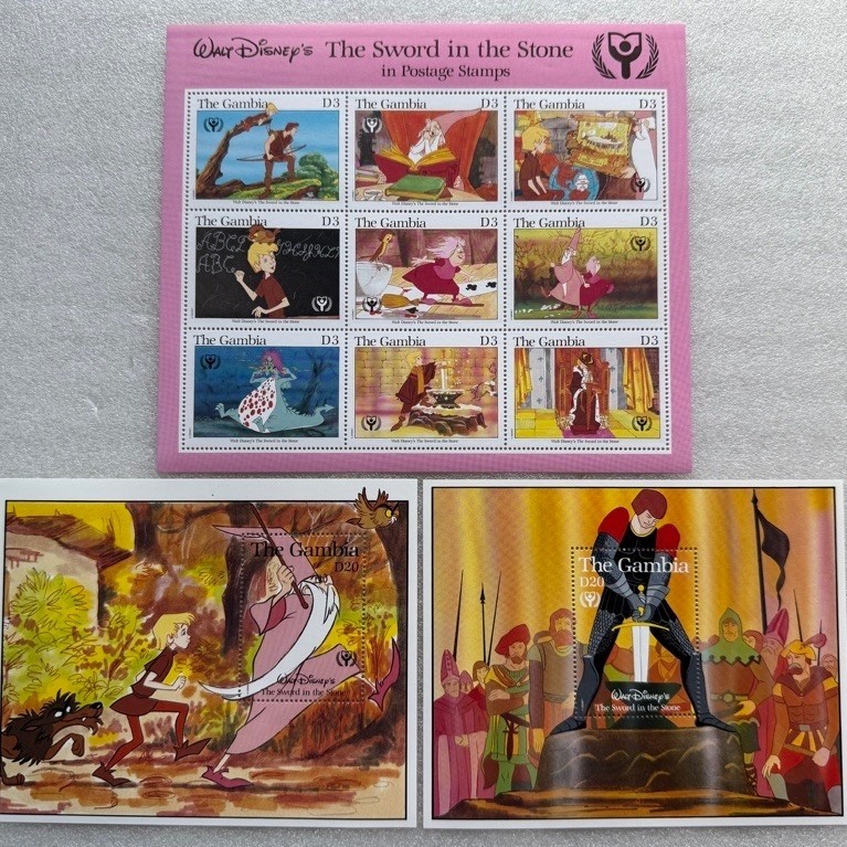 แสตมป์ดิสนีย์ชุด The Sword in the stone ปี1991 ครบชุด3แผ่น