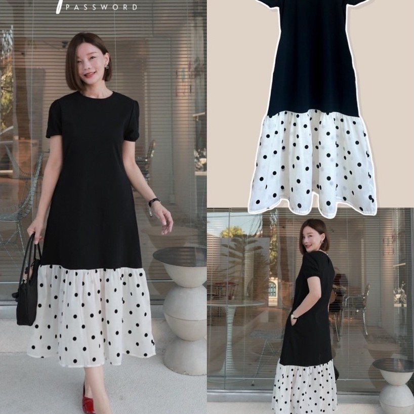 Cotton Patch Polka Dot Velvet Bottom Maxi Dress