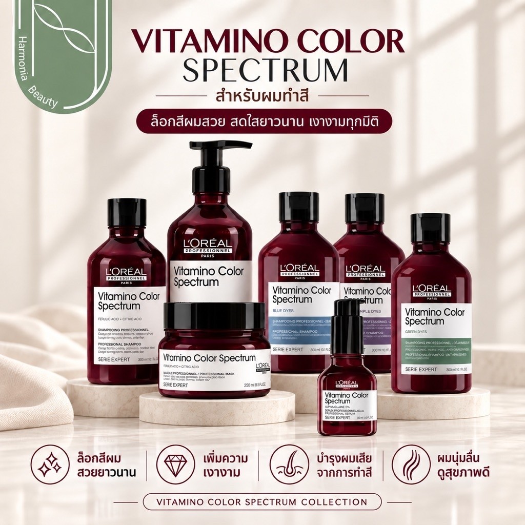 [ครบชุด] Loreal Vitamino Color Spectrum วิตามิโนคัลเลอร์ สเปกตรัม แชมพู/มาส์ก สำหรับดูแลผมจากการทำสี