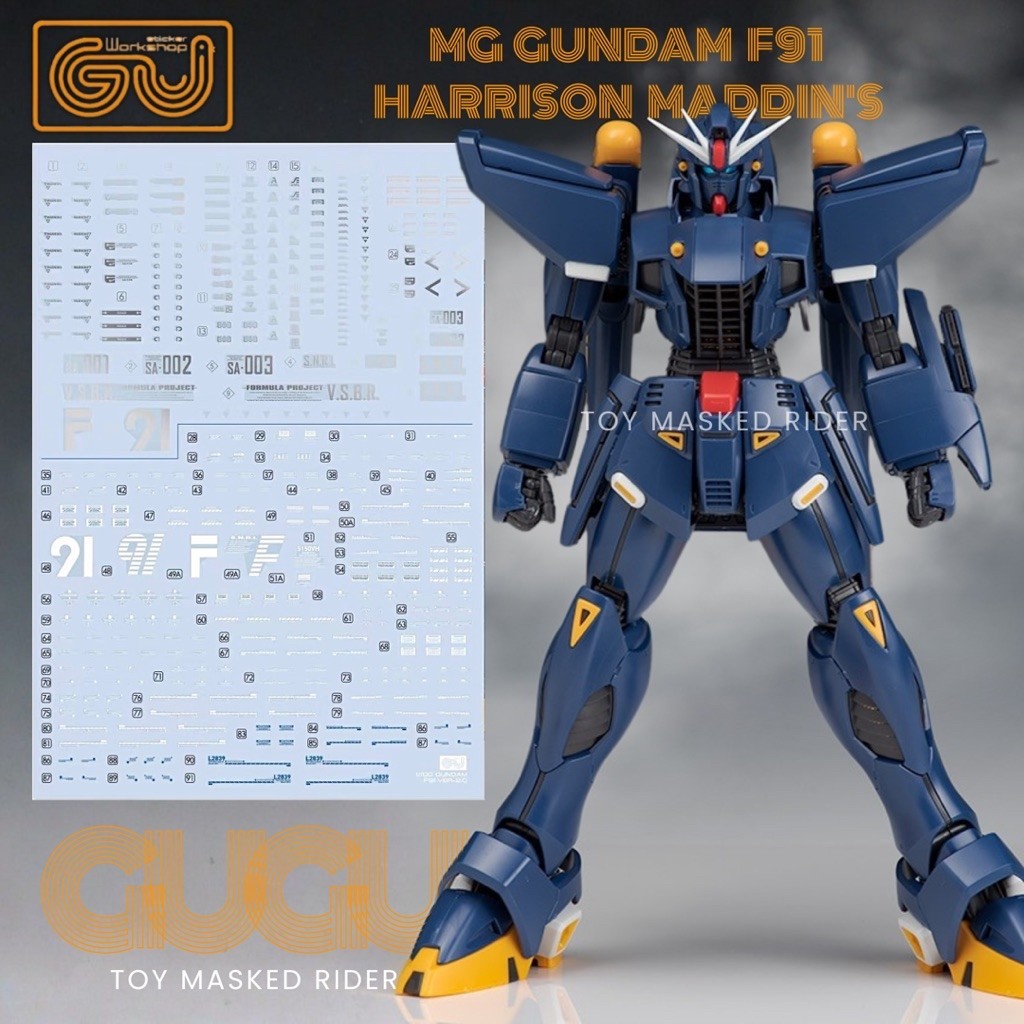 🟦🟦ดีคอลน้ำ GUGU MG 201 HLX DECAL MG 1/100 F91 Ver.2.0 (Harrison Madin Custom) สีน้ำเงิน สติ๊กเกอร์น้