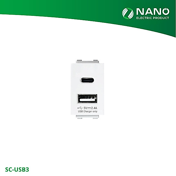 NANO เต้ารับ USB Type A + Type C ขนาด 2.4A 5V Classic series (1 ชิ้น/กล่อง) รุ่น SC-USB3