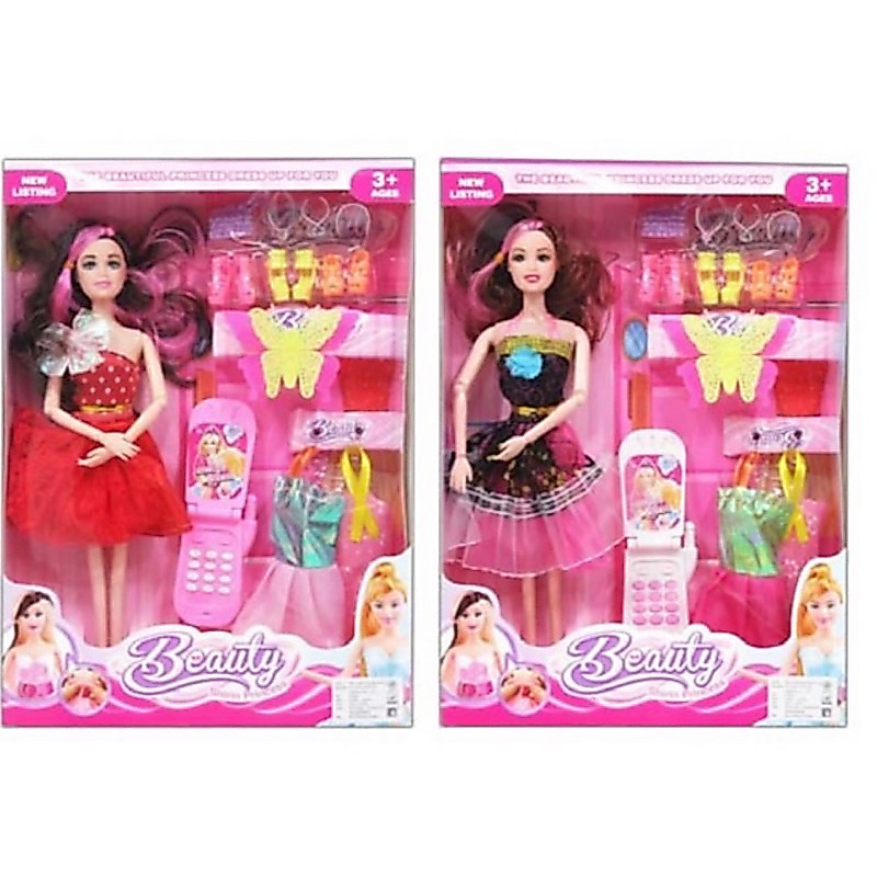 เซ็ทตุ๊กตา พร้อมอุปกรณ์แต่งตัวและโทรศัพท์จำลอง พร้อมส่ง