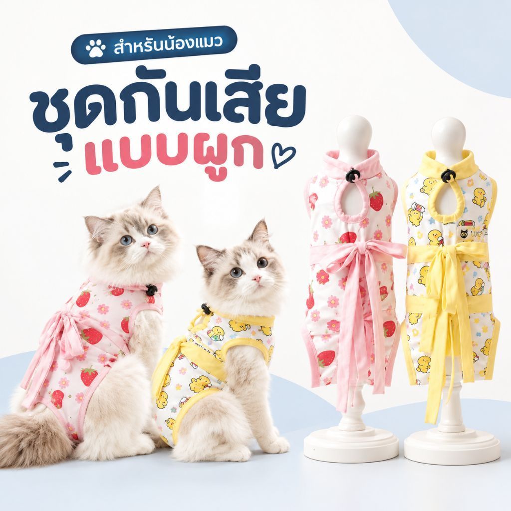 ชุดกันแลียแบบผุก ชุดหลังผ่าตัดแมว ชุดสัตว์เลี้ยง เสื้อหลังทำหมัน