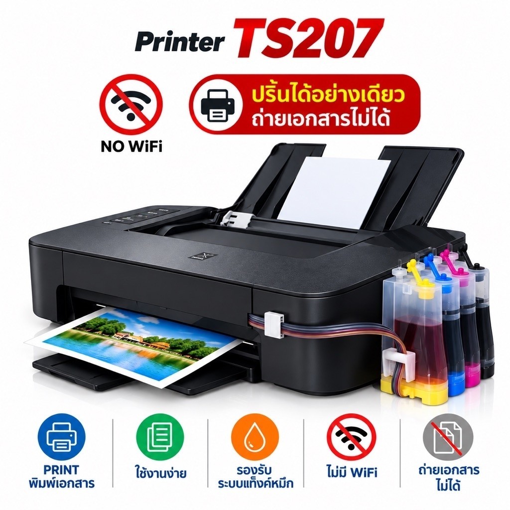 Printer Canon Pixma Ts207 , Ts307 WIFI & IP 2770 INKTANK ตลับใหม่ของแท้เครื่องแจ้งเตือนระดับหมึกเต็ม