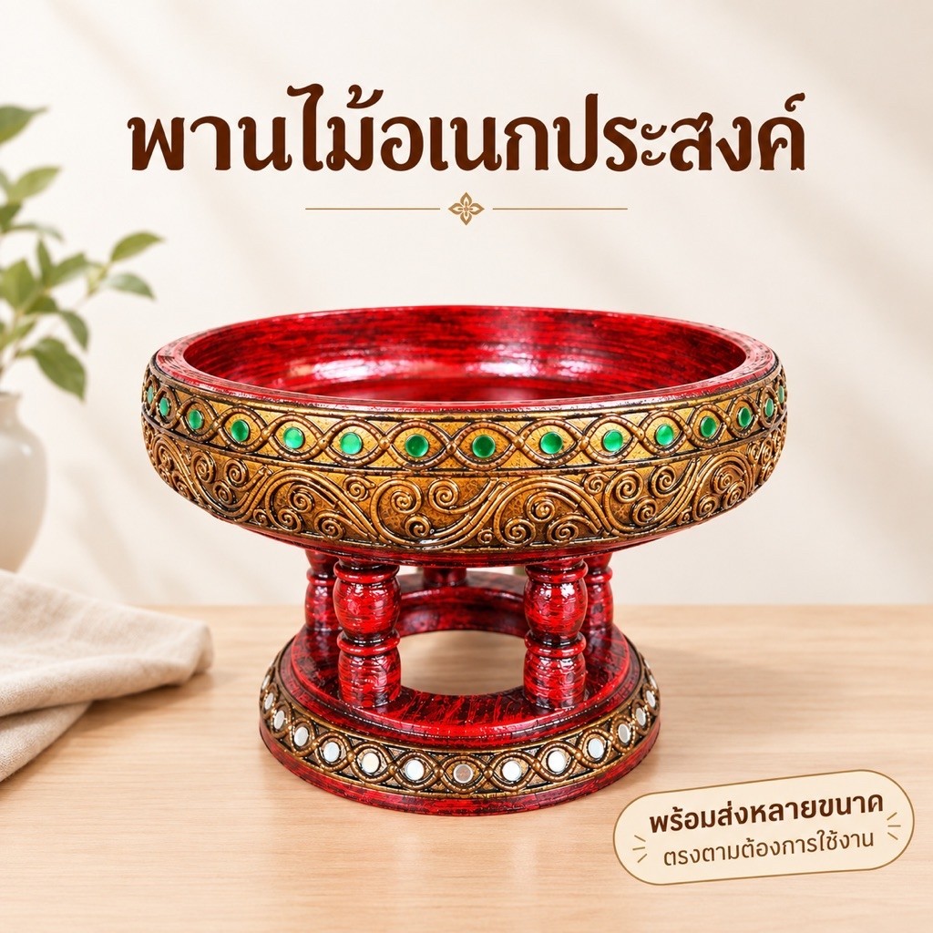 ขันโตกไม้ แต่งลายไทยโบราณ / สินค้าพร้อมส่ง