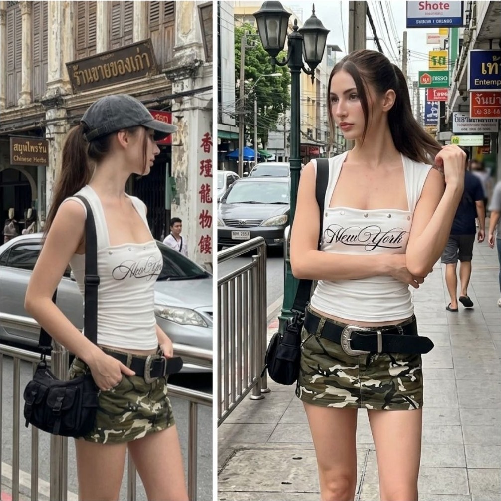 พร้อมส่ง💙❕เสื้อกล้าม เว้าอก แต่งอะไหล่ ย่นข้าง เสื้อเป็นทรงเว้าอกนะคะ💙❕