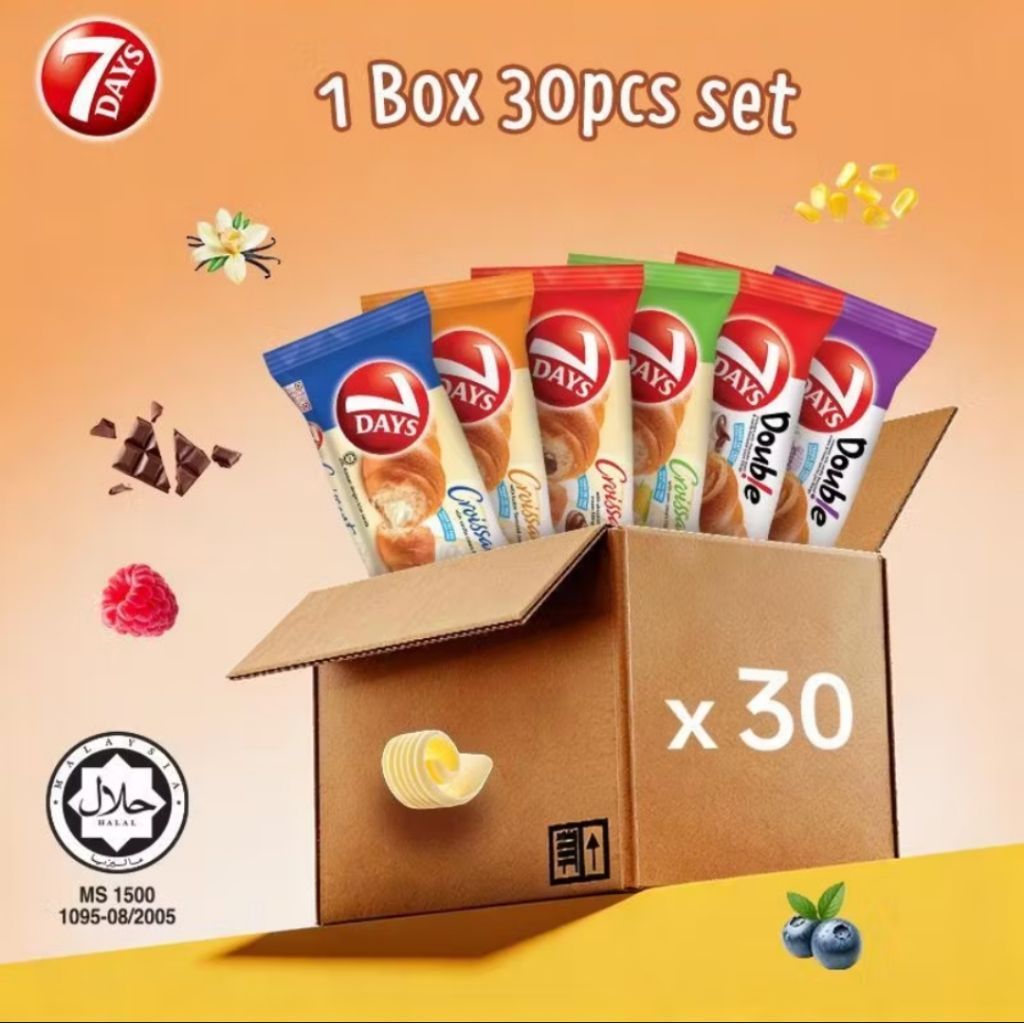 7DAYS Croissant 1 Box 30pcs set - Chocolate , Vanilla , Chocolate & Vanilla , Vanilla & Forest Berri