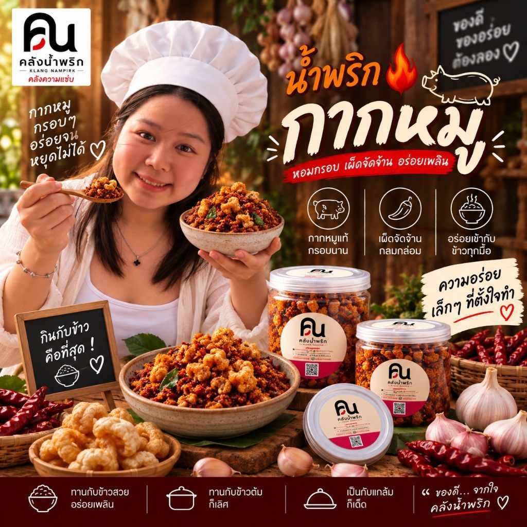 น้ำพริกกากหมู  100g ฝาซีลสุญญากาศเปิดง่าย ฝาครอบ 2 ชั้น กรอบนาน คลังน้ำพริก กากหมูกรอบ อร่อยเพลิน🐷