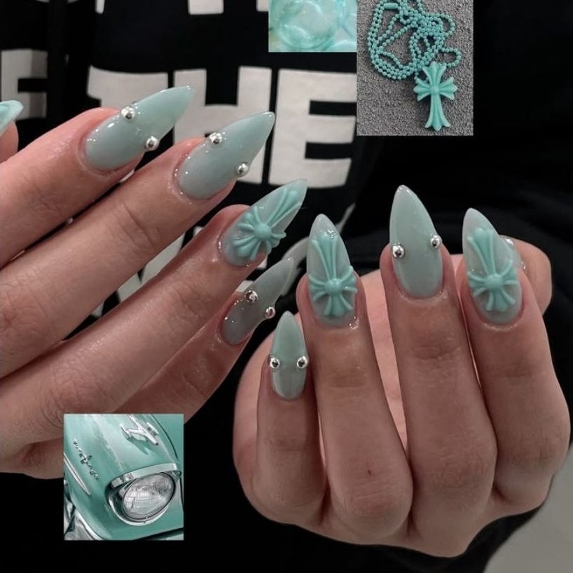 ​ Chrome hearts press​ on​ nails​ เล็บปลอมโครมฮาร์ท​ ไม้กางเขน