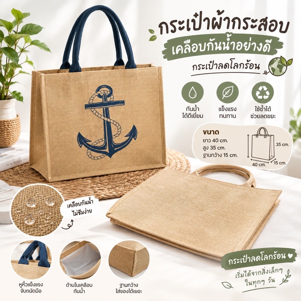 กระเป๋าผ้ากระสอบ Muji Jute กันน้ำ 100%