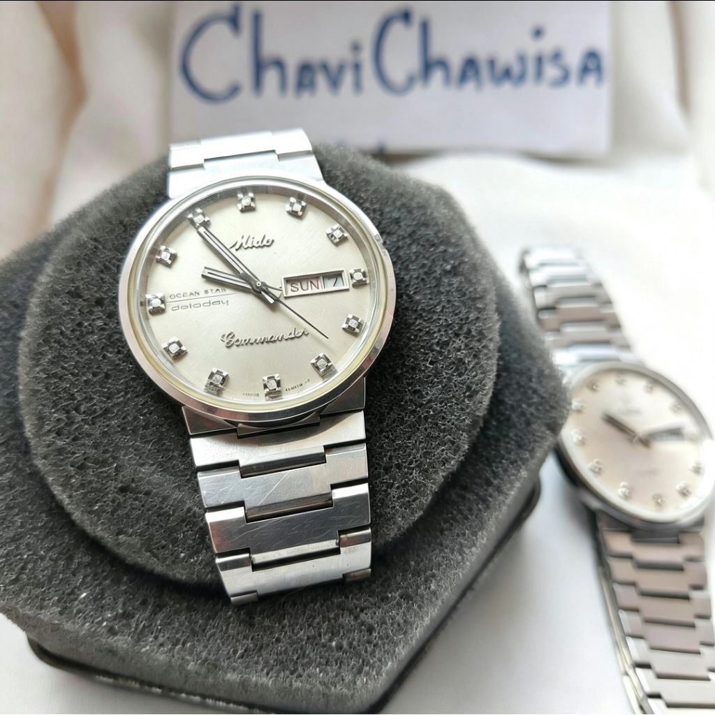 นาฬิกามือสอง Mido Commander 12 พลอย แท้วินเทจ (Ref.8479) สายบานเกล็ด Stelux งานแท้ยุคเก่า