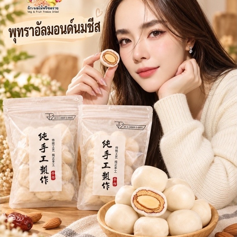 kondee พุทรานมชีสสอดไส้อัลมอนด์ 500g บรรจุ 1 ถุง พร้อมส่งในไทย