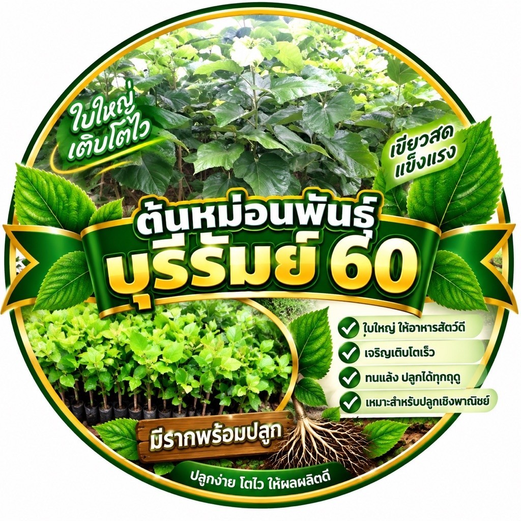 ต้นหม่อนพันธุ์บุรีรัมย์ 60 ใบใหญ่ ใช้ทำชาใบหม่อน เลี้ยงไหม เลี้ยงเต่า มีรากพร้อมปลูก (มีคู่มือการปลูก) ตัดใบตอนส่ง