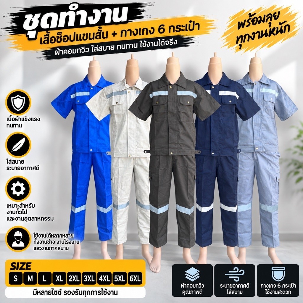 เสื้อช็อปแขนสั้น+กางเกง6กระเป๋า