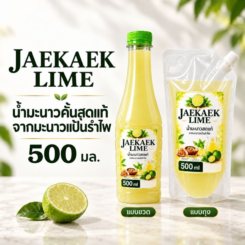 เจ๊แขกไลม์ น้ำมะนาวคั้นสดแท้ จากมะนาวแป้นรำไพ 500ml | เลือกแบบขวด/ถุงฝาเกลียว | สำหรับอาหารและเครื่องดื่ม