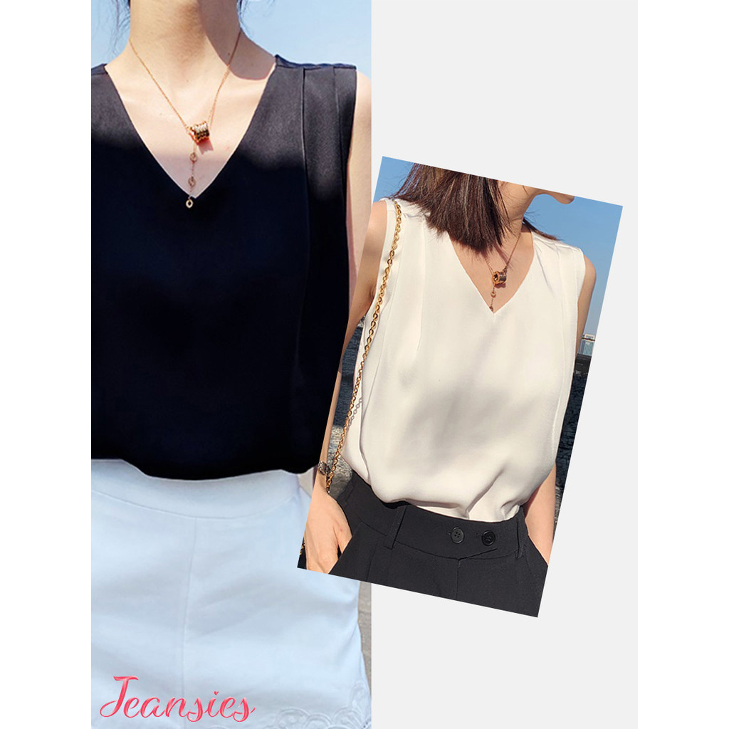 เสื้อแขนกุดผู้หญิง ผ้าซาตินทรงหลวม เย็นสบายใส่สบาย
