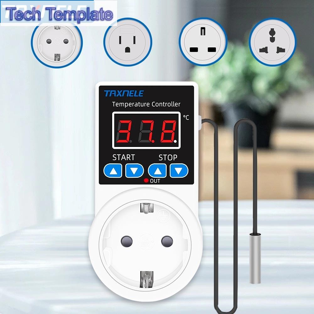 Taxnele 110V 220V ซ็อกเก็ตเทอร์โมสตัทเครื่องควบคุมอุณหภูมิแบบดิจิตอล NTC Sensor Probe