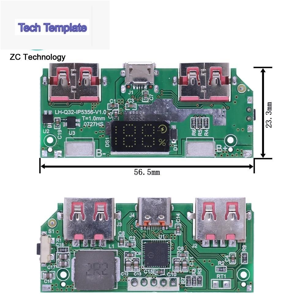 5v 3A แบตเตอรี่ลิเธียมดิจิตอลจอแสดงผล Fast Charging โมดูล IP5356 TYPE-C Micro USB QC3.0 2.0 PD3.0 PD