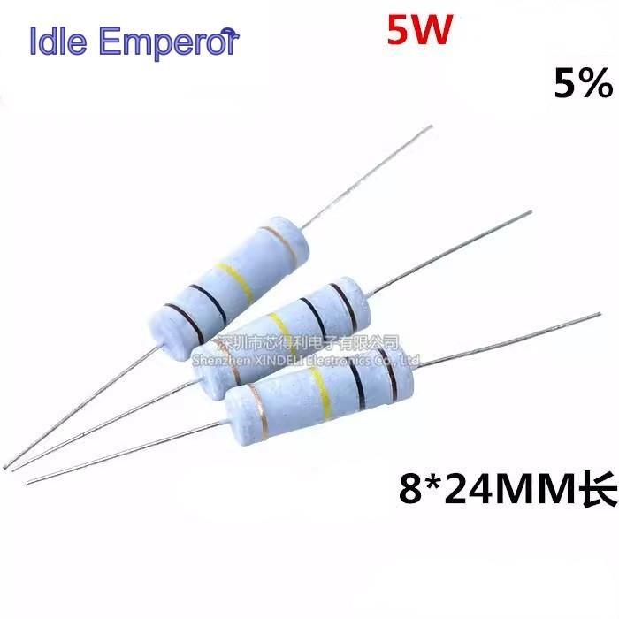 50pcs 5W ฟิล์มคาร์บอน 4 สีแหวน Resistor 3.3 R 33R 330R 3.3K 33K 330K 3M3 Omomoega Precision 5% Plug-