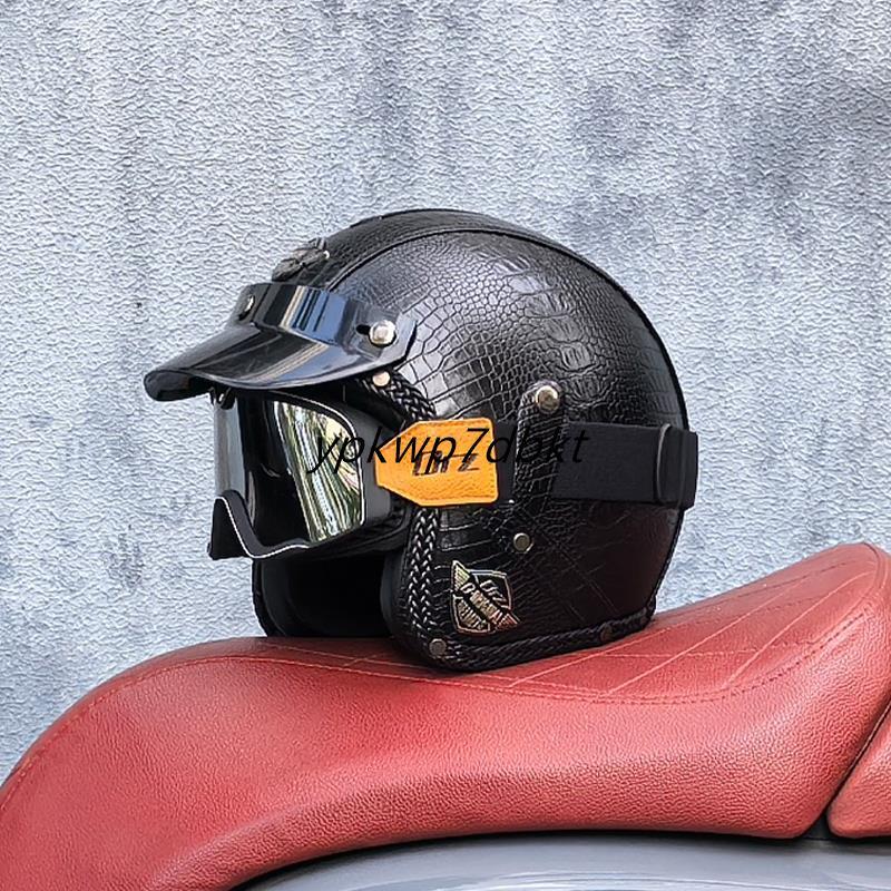 Orz Harley Retro Helmet Men 's and Women 's Handmade Leather Helmet 3/4 Helmet