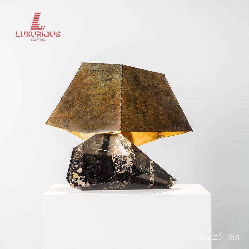 Postmodern Retro Stainless Steel Vintage Lampshade Creative Marble Real Stone Private Villa Decorati