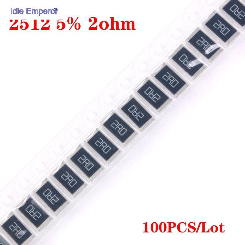 100 ชิ้น 2512 ตัวต้านทาน SMD 2 โอห์ม 2R 2R0 1W 5% ชุดต้านทานชิป 2512 ตัวต้านทานชิป