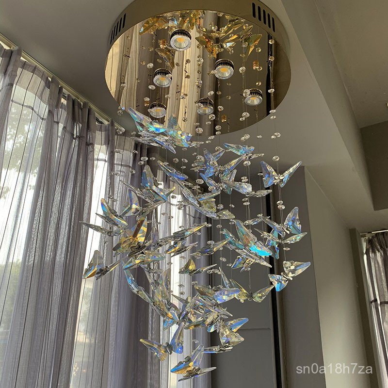 Crystal Butterfly Chandelier K9Crystal Colorful Staircase Lighting Hotel Lobby Villa Apartment110 6I